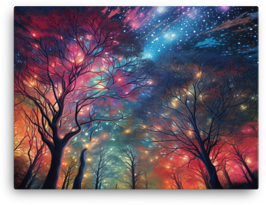 Starlit Sky Through Forest Trees Canvas wall art