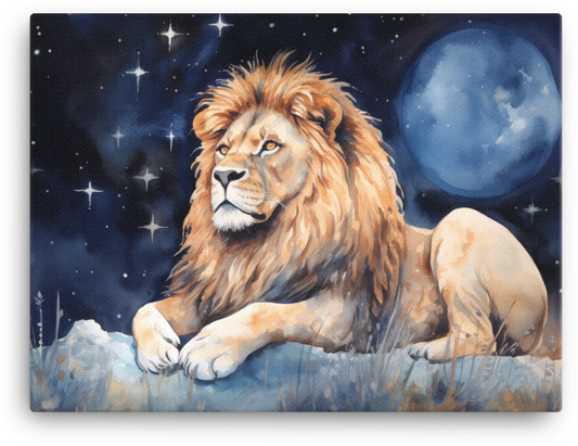 Starry Night Lion Watch Canvas Wall Art