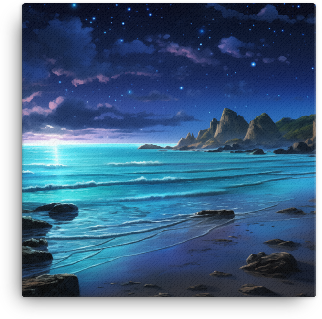 Starry Night Over the Coastal Shore Canvas wall art