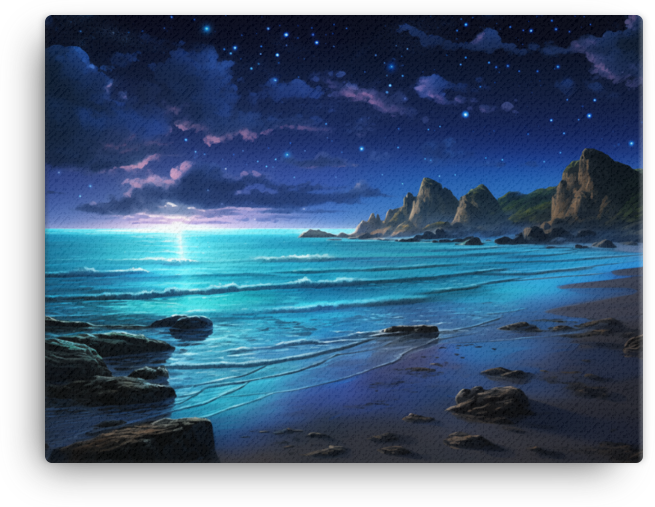 Starry Night Over the Coastal Shore Canvas wall art
