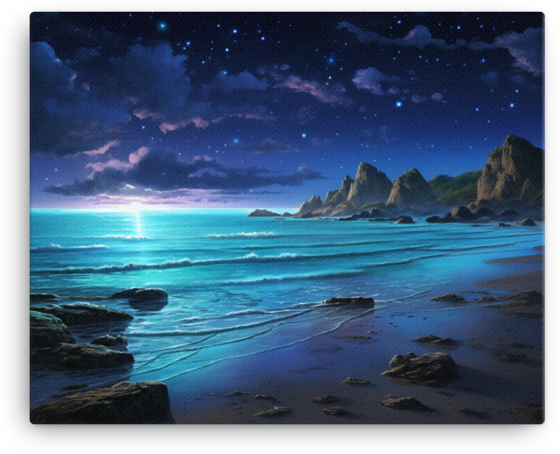 Starry Night Over the Coastal Shore Canvas wall art