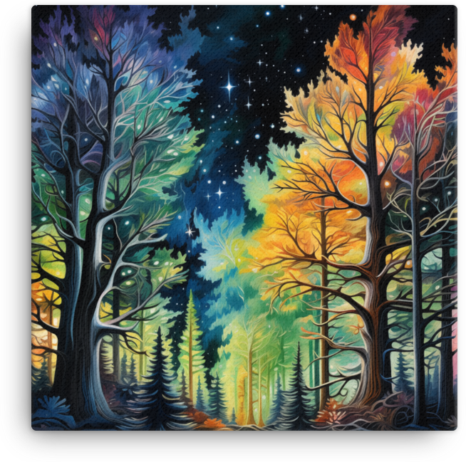 Starry Night Over the Four Seasons Forest Canvas wall art