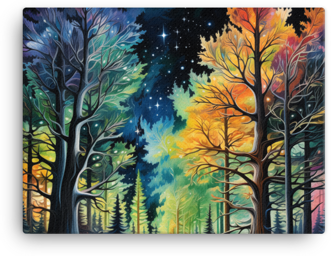 Starry Night Over the Four Seasons Forest Canvas wall art