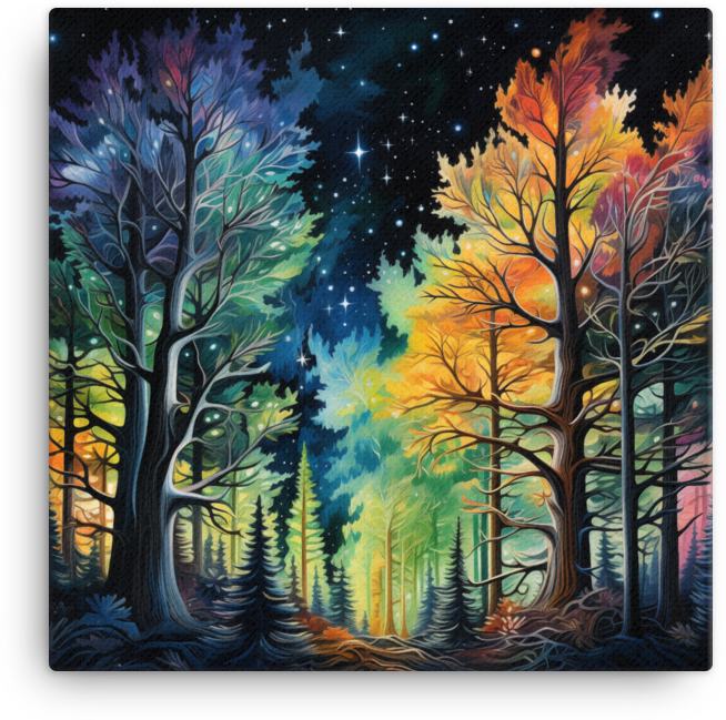Starry Night Over the Four Seasons Forest Canvas wall art