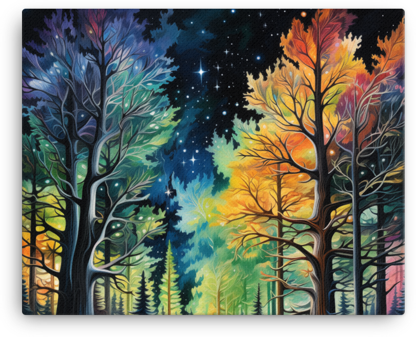 Starry Night Over the Four Seasons Forest Canvas wall art