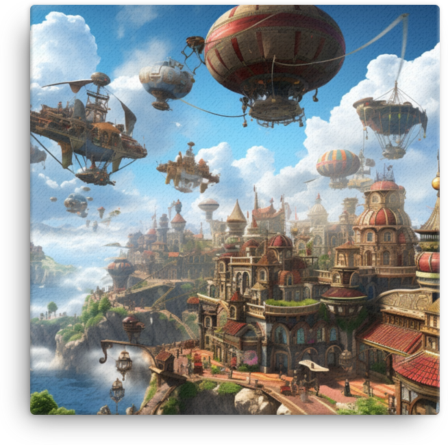Steampunk Aerial City Canvas