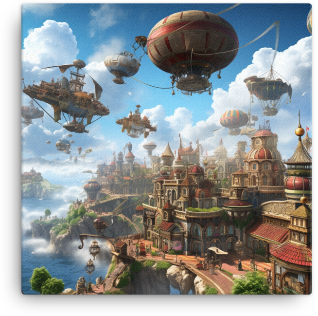 Steampunk Aerial City Canvas