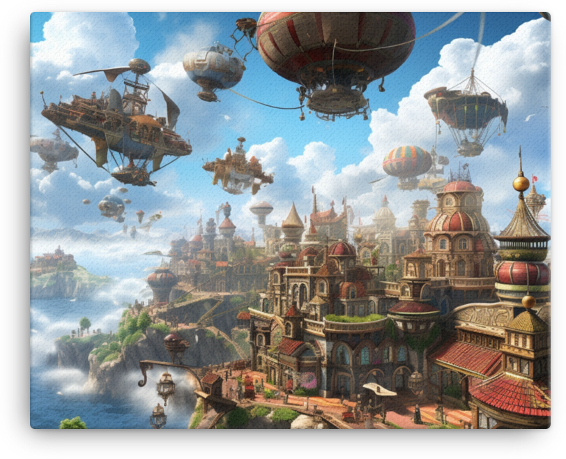 Steampunk Aerial City Canvas