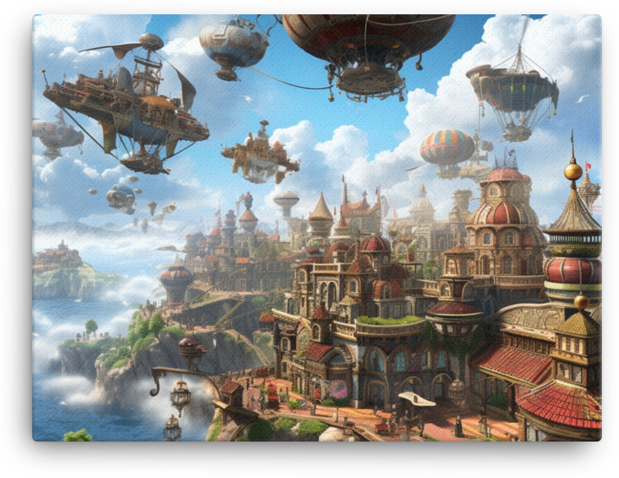 Steampunk Aerial City Canvas