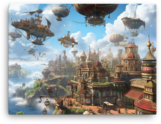 Steampunk Aerial City Canvas