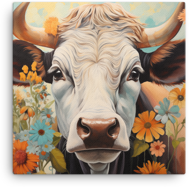 Summer Meadow Cow Canvas Wall Art