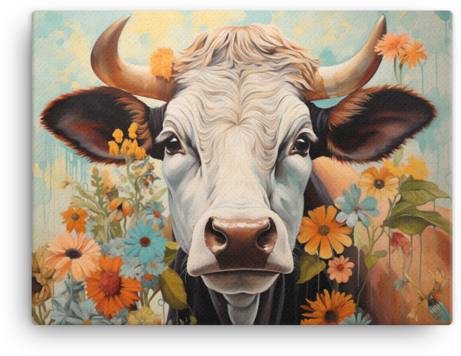 Summer Meadow Cow Canvas Wall Art