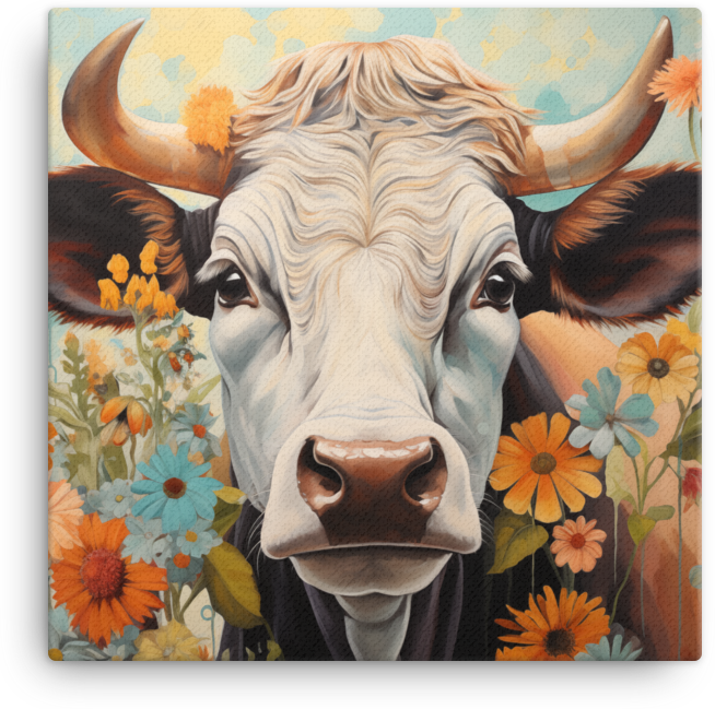 Summer Meadow Cow Canvas Wall Art