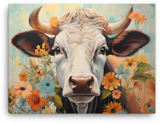 Summer Meadow Cow Canvas Wall Art