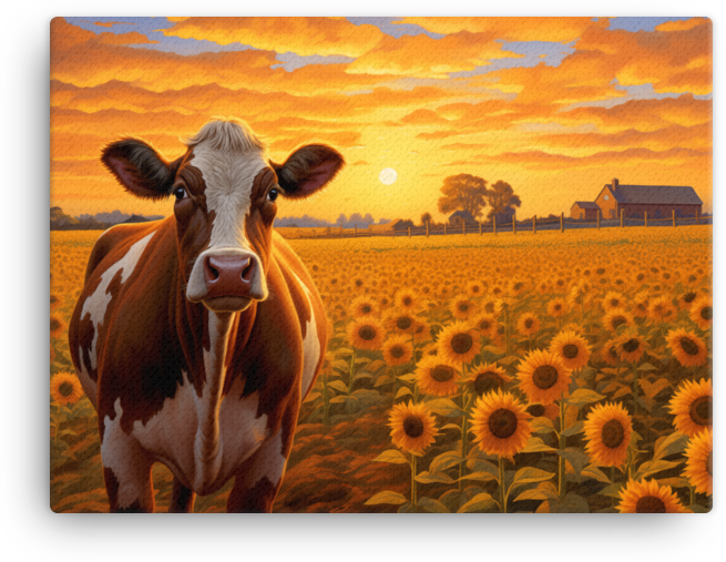 Sunflower Fields Cow Canvas Wall Art