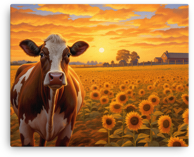 Sunflower Fields Cow Canvas Wall Art