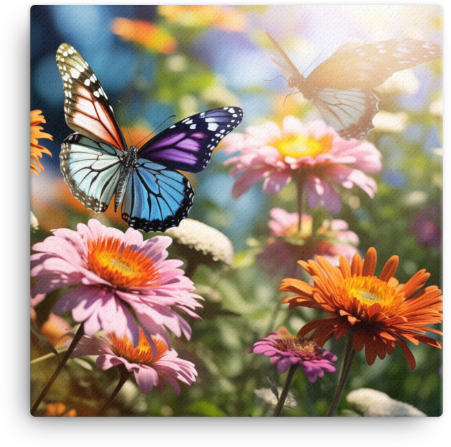 Sunlit Garden Soiree with Butterflies Canvas Wall Art wall art