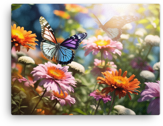 Sunlit Garden Soiree with Butterflies Canvas Wall Art wall art