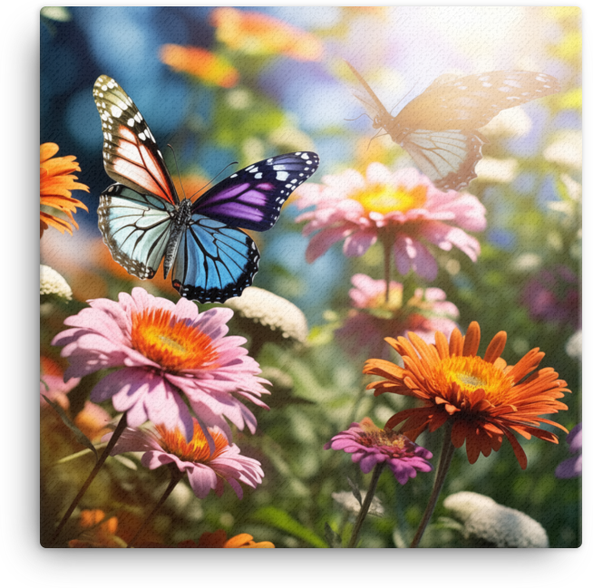 Sunlit Garden Soiree with Butterflies Canvas Wall Art wall art