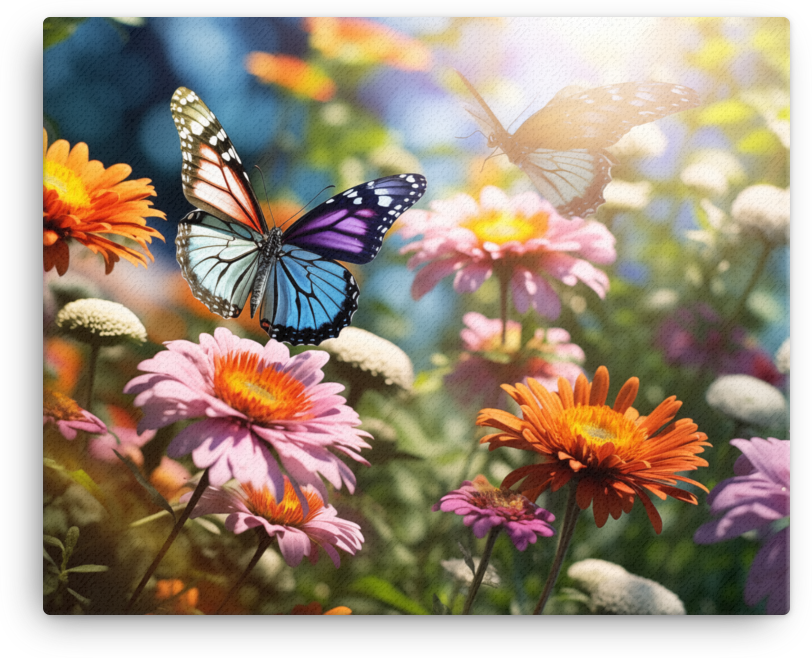 Sunlit Garden Soiree with Butterflies Canvas Wall Art wall art
