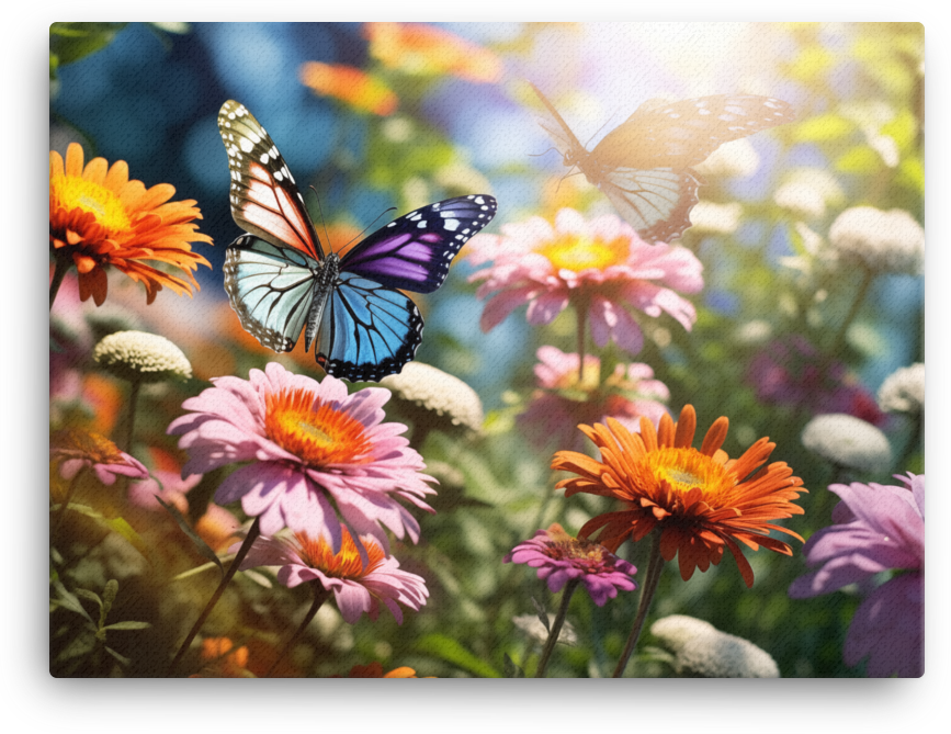 Sunlit Garden Soiree with Butterflies Canvas Wall Art wall art