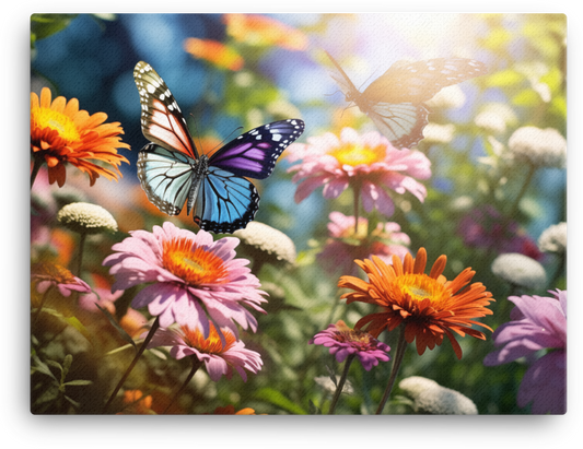 Sunlit Garden Soiree with Butterflies Canvas Wall Art wall art