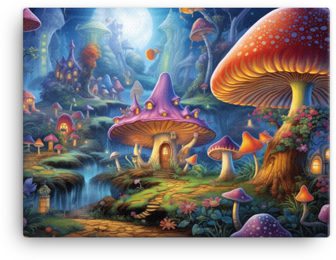 Sunrise Symphony over Magical Mushroom Hamlet Canvas