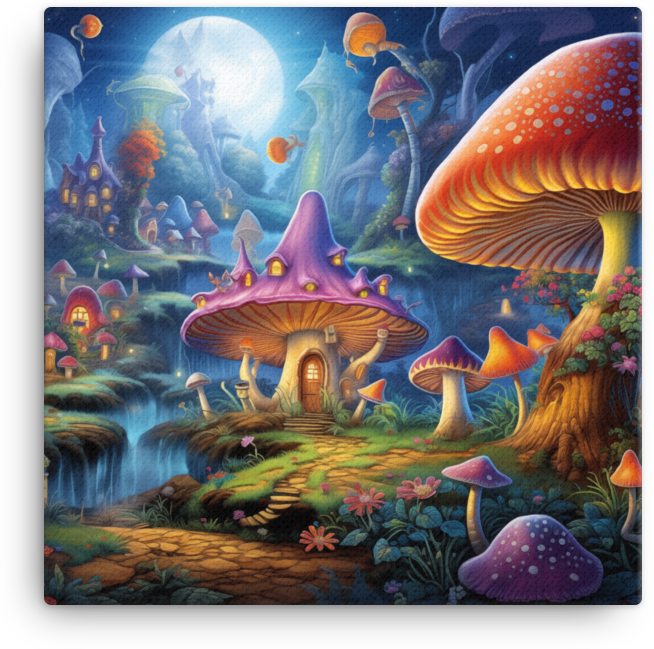 Sunrise Symphony over Magical Mushroom Hamlet Canvas