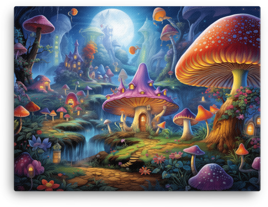 Sunrise Symphony over Magical Mushroom Hamlet Canvas