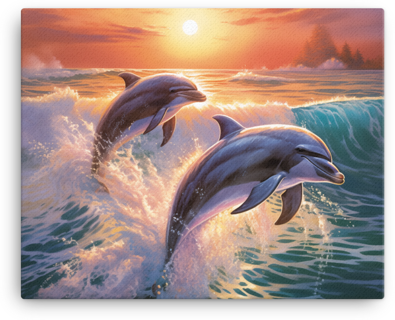 Sunset Dolphins Leap Canvas