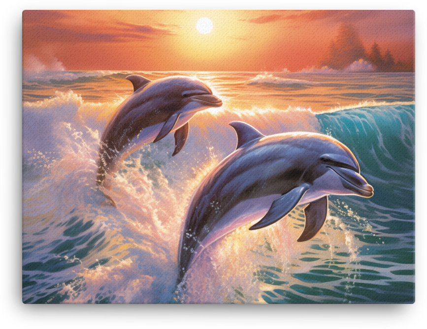Sunset Dolphins Leap Canvas