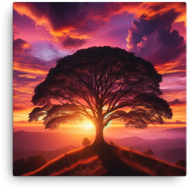 Sunset Embrace on the Hilltop Tree Canvas wall art