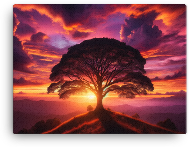 Sunset Embrace on the Hilltop Tree Canvas wall art