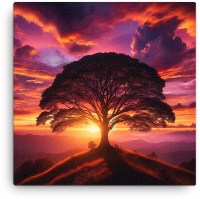 Sunset Embrace on the Hilltop Tree Canvas wall art