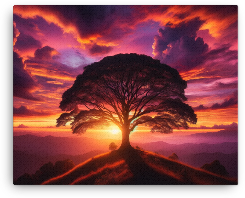 Sunset Embrace on the Hilltop Tree Canvas wall art