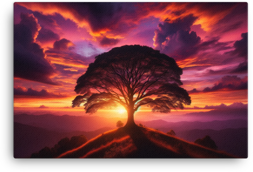 Sunset Embrace on the Hilltop Tree Canvas wall art