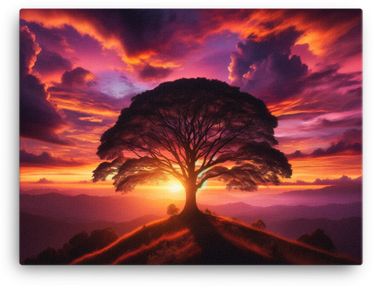 Sunset Embrace on the Hilltop Tree Canvas wall art