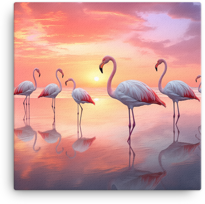 Sunset Flamingo Reflections Canvas Wall Art
