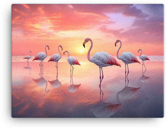 Sunset Flamingo Reflections Canvas Wall Art