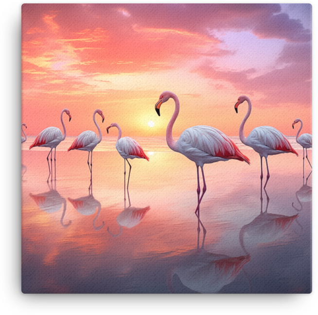 Sunset Flamingo Reflections Canvas Wall Art