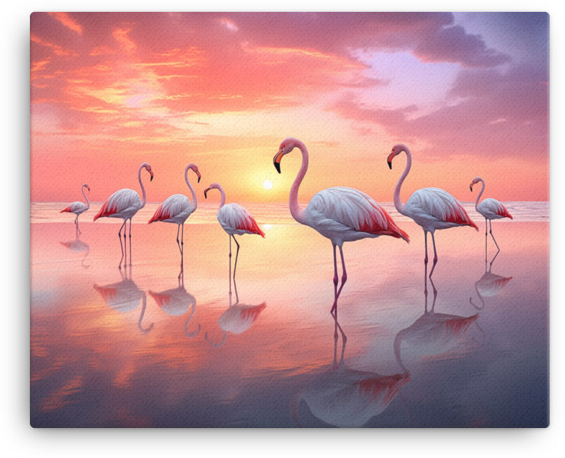 Sunset Flamingo Reflections Canvas Wall Art