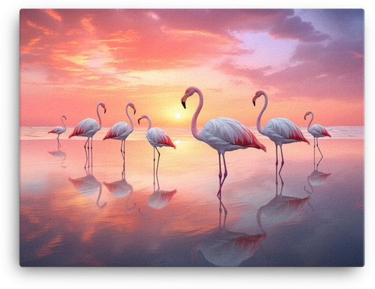 Sunset Flamingo Reflections Canvas Wall Art