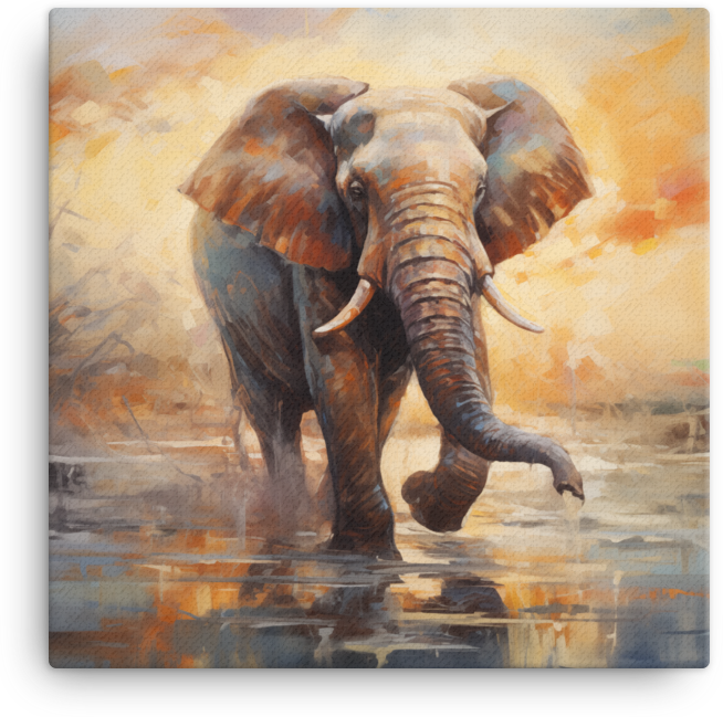 Sunset Reflection Elephant Canvas Wall Art