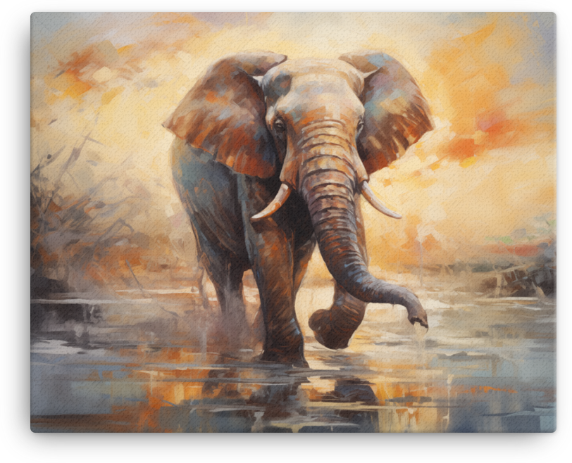 Sunset Reflection Elephant Canvas Wall Art