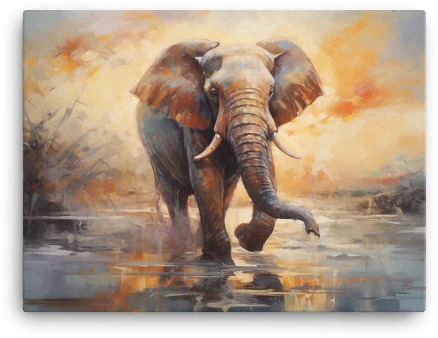 Sunset Reflection Elephant Canvas Wall Art