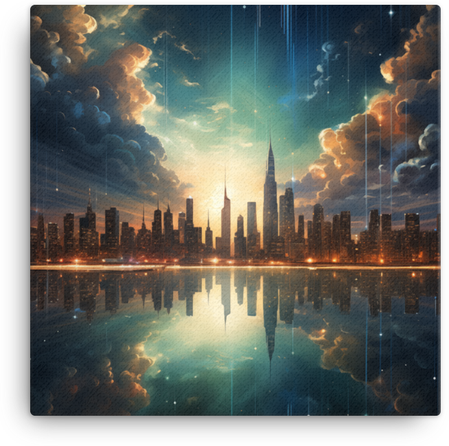 Sunset Reflections Over Urban Skyline Canvas