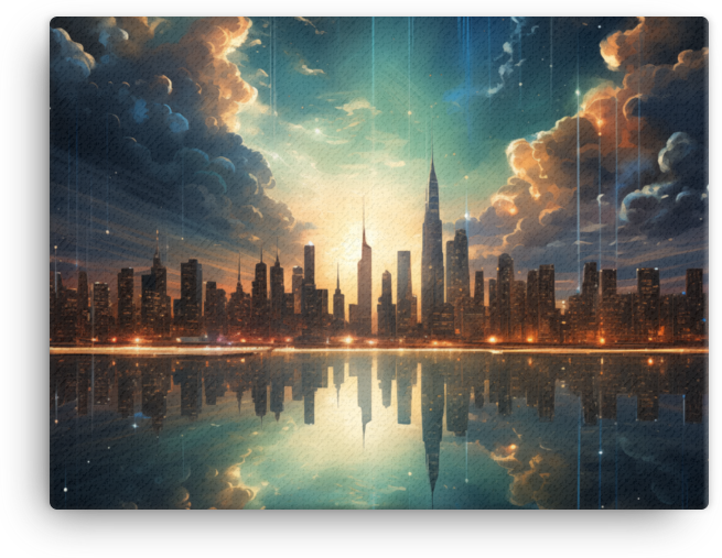Sunset Reflections Over Urban Skyline Canvas