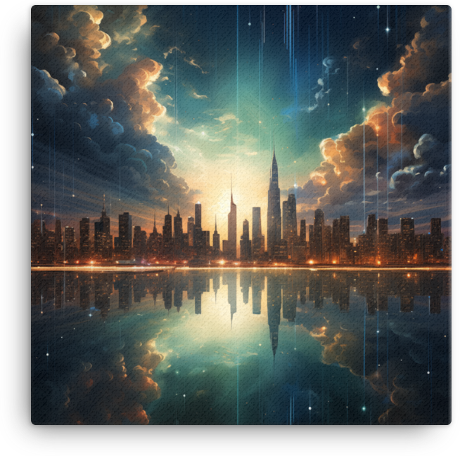 Sunset Reflections Over Urban Skyline Canvas