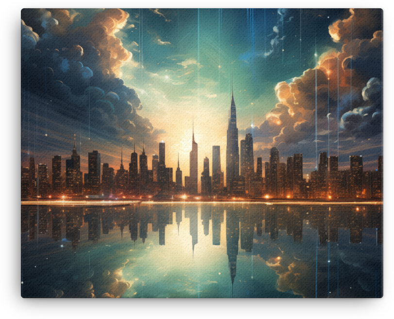 Sunset Reflections Over Urban Skyline Canvas
