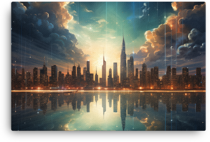 Sunset Reflections Over Urban Skyline Canvas